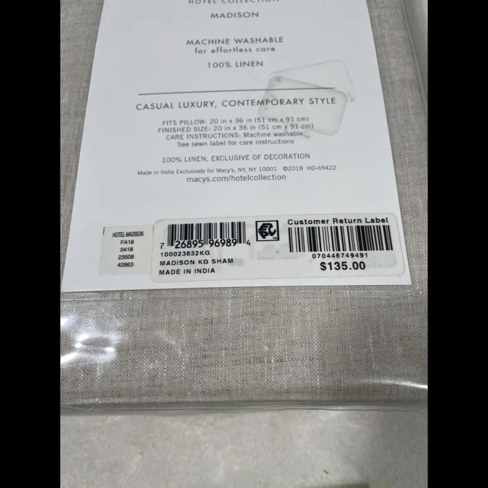 NIB Hotel Collection Madison‎ Linen (1) King Sham